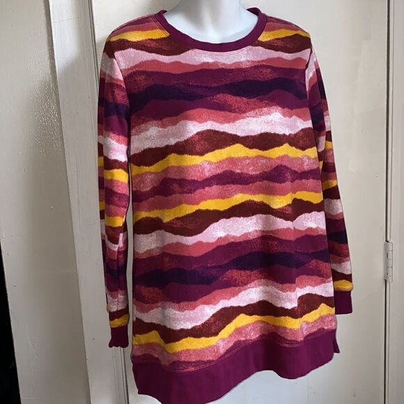 LANDS’END Serious Sweats Blackberry Ombre Crewneck Sweatshirt Tunic-S - Picture 2 of 7